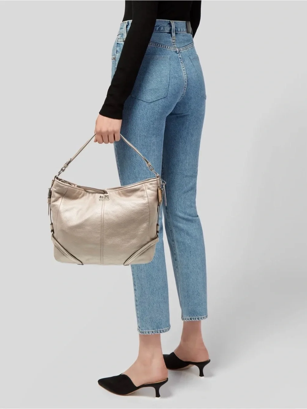 Coach Chelsea Metallic Leather Katarina Shimmer Hobo Shoulder Bag Champagne